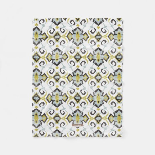 Couverture Polaire Motif tribal chic d'ikat jaune et gris (Devant)