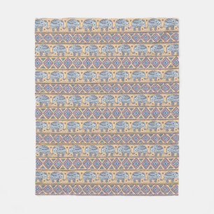 Couverture Polaire Motif tribal d'éléphant ethnique bleu