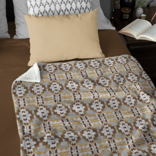 Couverture Polaire Motif Tribal Kaki Beige Taupe Marron Gris