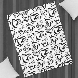 Couverture Polaire Motif triple de notes de musique de coeurs de clef