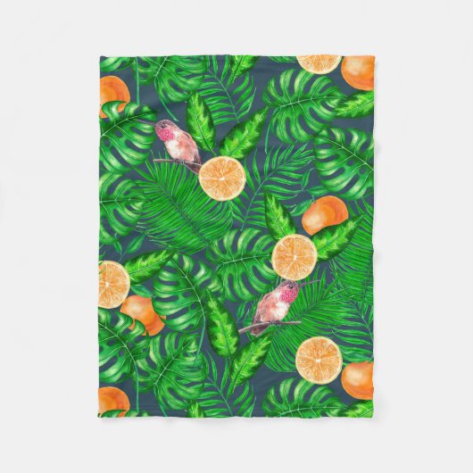 Couverture Polaire Motif tropical, colibris (Devant)