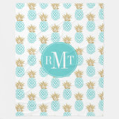 Couverture Polaire Motif tropical d'ananas d'or élégant de faux (Devant)