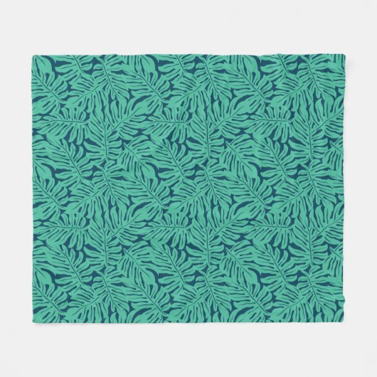Couverture Polaire Motif tropical de feuille de Monstera (Devant (Horizontal))