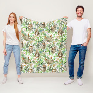 Couverture Polaire Motif tropical de paresse d'aquarelle
