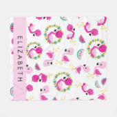 Couverture Polaire Motif tropical, Flamants roses, Fleurs, Votre Nom (Devant (Horizontal))