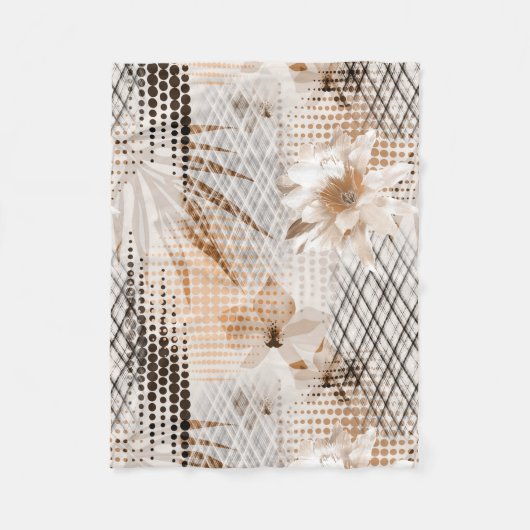 Couverture Polaire Motif tropical gris, beige. (Devant)