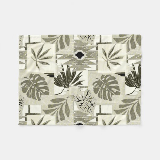 Couverture Polaire Motif tropicale monochrome. (Devant (Horizontal))