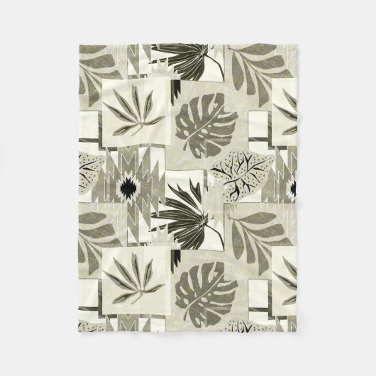 Couverture Polaire Motif tropicale monochrome. (Devant)