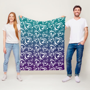 Couverture Polaire Motif turquoise pourpre de notes de musique de