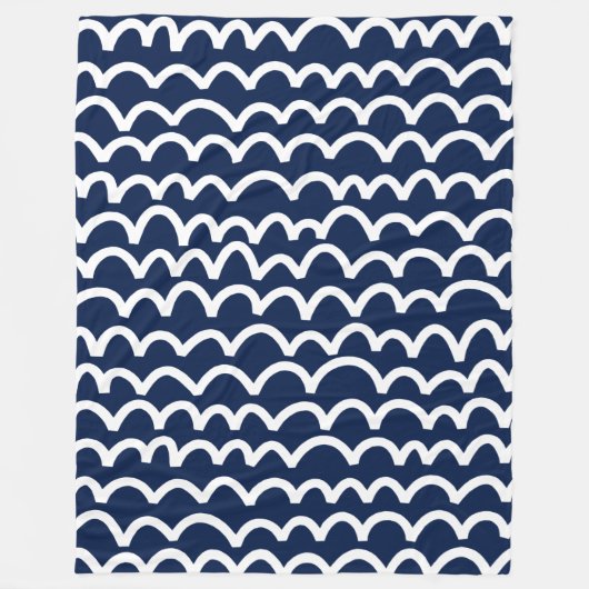Couverture Polaire Motif vague - Blanc sur bleu foncé (Devant)