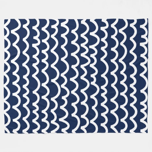 Couverture Polaire Motif vague - Blanc sur bleu foncé (Devant (Horizontal))
