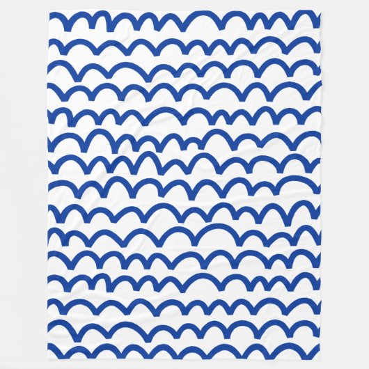Couverture Polaire Motif vague - bleu marine sur blanc (Devant)