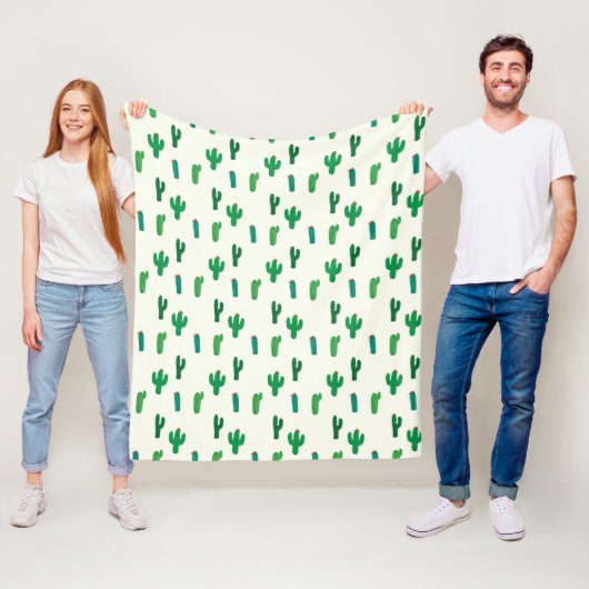 Couverture Polaire Motif vert clair de cactus (En situation)