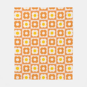 Couverture Polaire Motif Vichy Floral Rétro Jaune, Orange