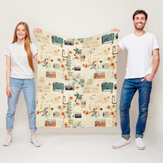 Couverture Polaire Motif vintage Floral & Caméra (6)