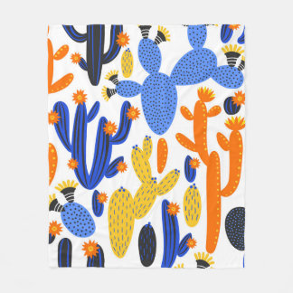 Couverture Polaire motif vintage sans soudure avec cactus sur noir et