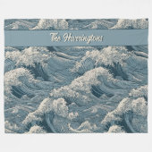 Couverture Polaire Motif Waves de nom personnalisé (Devant (Horizontal))