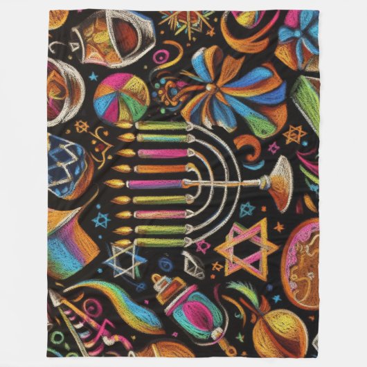 Couverture Polaire Motifs colorés Hanoukka Menorah (Devant)