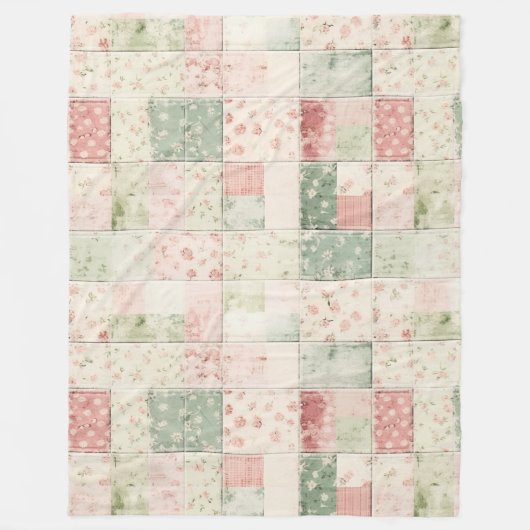 Couverture Polaire Motifs de courtepointe floraux rose menthe occiden (Devant)
