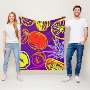 Couverture Polaire Motifs de fruits tropicaux au néon