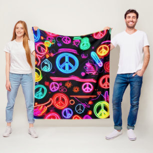 Couverture Polaire Motifs de symbole de paix au néon