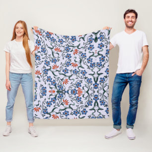 Couverture Polaire Motifs floraux bleus vibrants avec vignes vertes