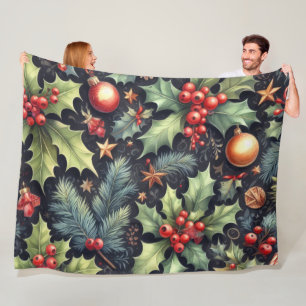 Couverture Polaire Motifs Watercolor Navy et Holly Holiday