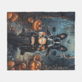Couverture Polaire Moto à cheval Boston Terrier Halloween effrayant (Devant (Horizontal))