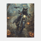 Couverture Polaire Moto à équitation Chat Noir Halloween effrayant (Devant)