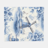 Couverture Polaire Moulin à vent Delft bleu aquarelle  (Devant (Horizontal))