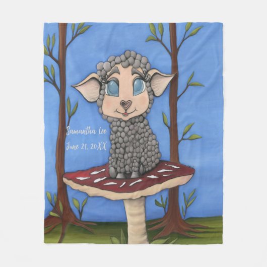 Couverture Polaire Mouton bébé sur un champignon (Devant)