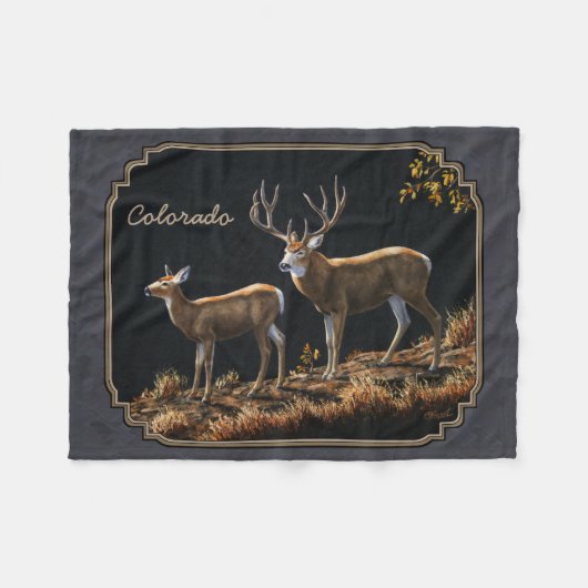 Couverture Polaire Mule Deer Buck et Doe Grey Custom (Devant (Horizontal))
