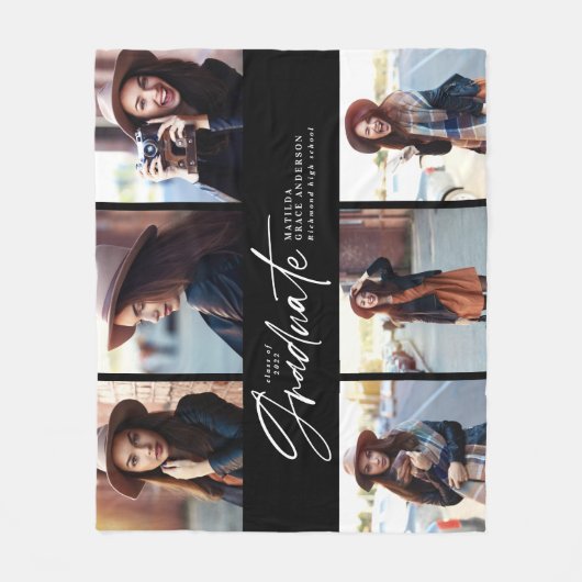 Couverture Polaire Multi photo moderne noir blanc script graduation (Devant)