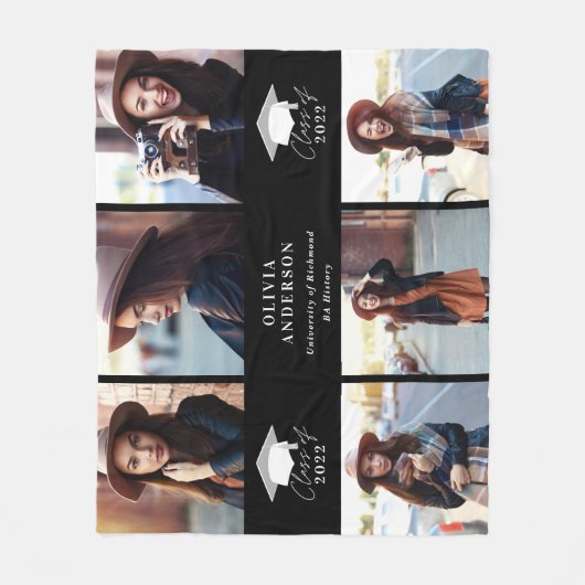 Couverture Polaire Multi photo moderne noir blanc script graduation (Devant)