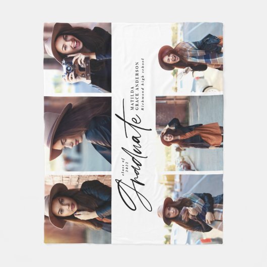 Couverture Polaire Multi photo moderne noir blanc script graduation d (Devant)