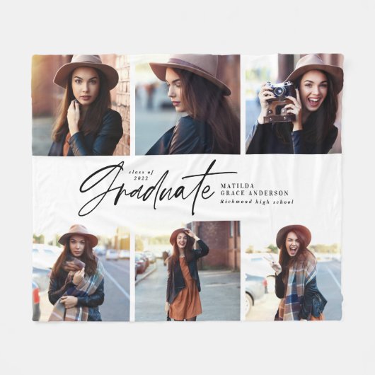 Couverture Polaire Multi photo moderne noir blanc script graduation d (Devant (Horizontal))