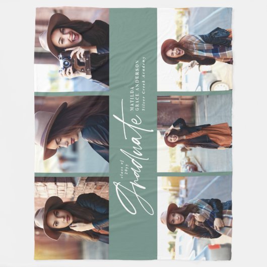 Couverture Polaire Multi photo moderne sauge vert script graduation (Devant)
