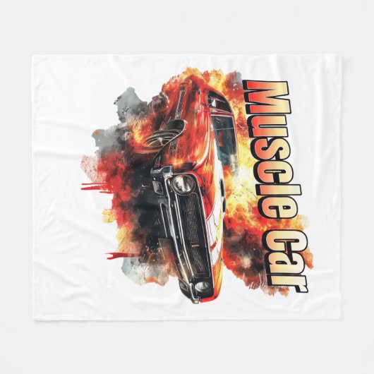 Couverture Polaire Muscle Car en feu (Devant (Horizontal))