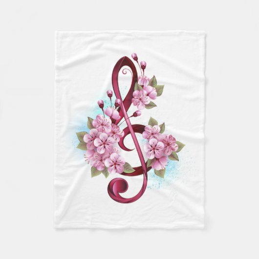 Couverture Polaire Musical treble clef notes with sakura flowers (Devant)