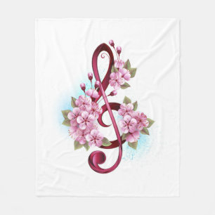 Couverture Polaire Musical treble clef notes with sakura flowers