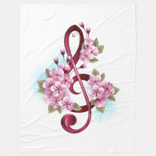 Couverture Polaire Musical treble clef notes with sakura flowers