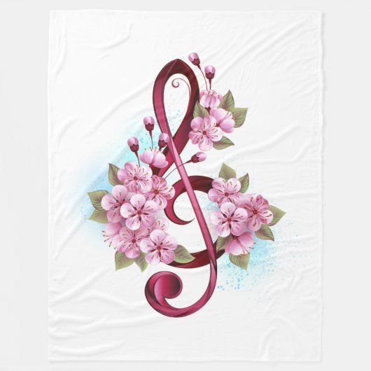 Couverture Polaire Musical treble clef notes with sakura flowers (Devant)