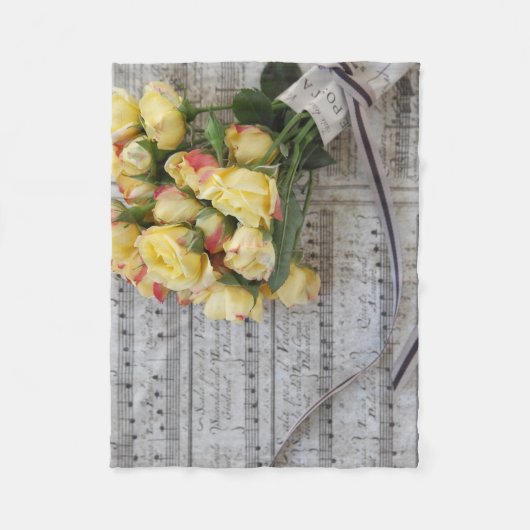 Couverture Polaire Musique ancienne en feuille avec des roses jaunes (Devant)