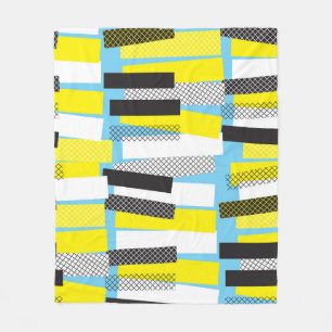 Couverture Polaire Musique jazz, motif géométrique bleu jaune.