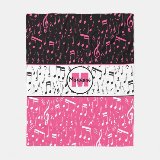 Couverture Polaire Musiques noires roses et blanches blanches blanc b (Devant)