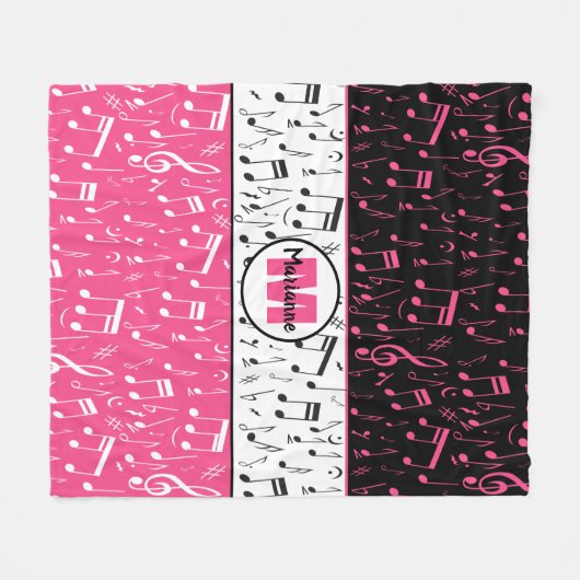 Couverture Polaire Musiques noires roses et blanches blanches blanc b (Devant (Horizontal))