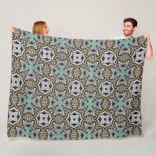 Couverture Polaire Mustard Brown Turquoise vert gris noir tribu Art