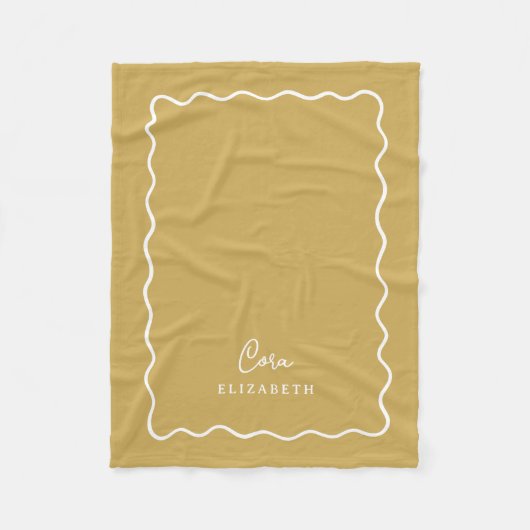 Couverture Polaire Mustard Yellow Wavy Border Monogrammed (Devant)