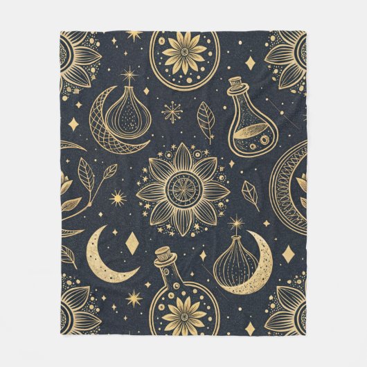 Couverture Polaire Mystical Celestial Witchcraft - Gold Botanical (2) (Devant)