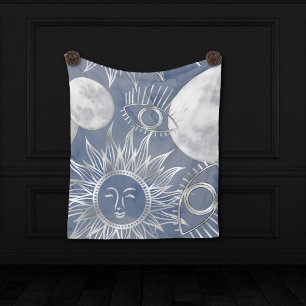 Couverture Polaire Mystique solaire   Dusty Blue Silver Moon Stars So